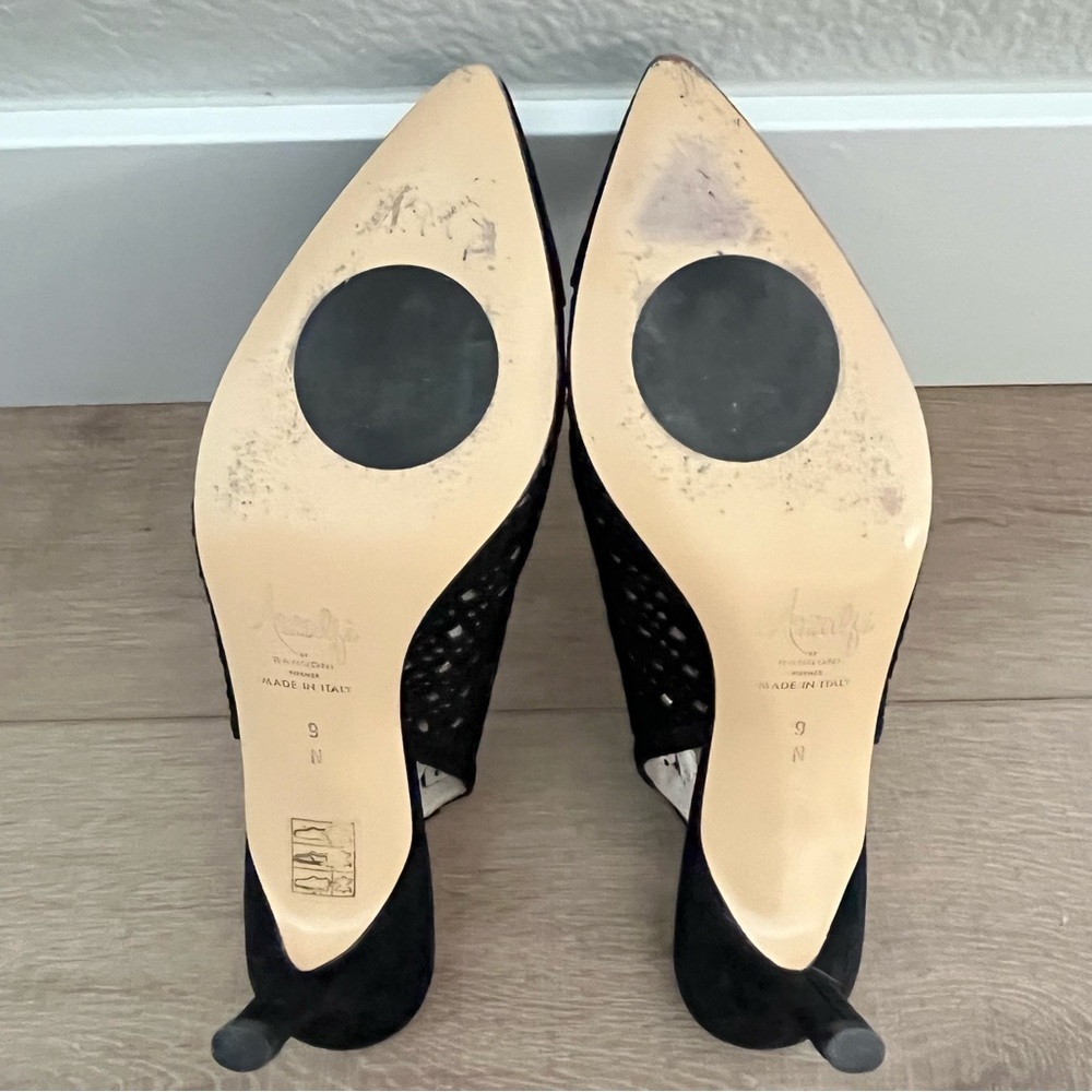 Amalfi by Rangoni Italy Black Leather Women 9N Platoon Sling backs Pumps 3” Heel - Picture 9 of 13